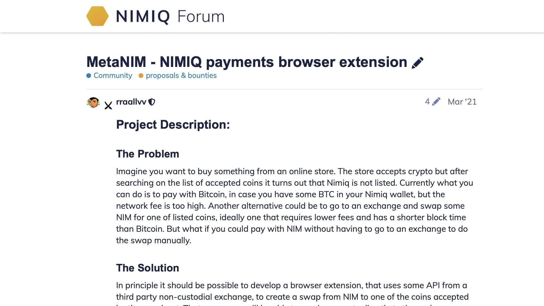 Screenshot of the Nimiq Forum