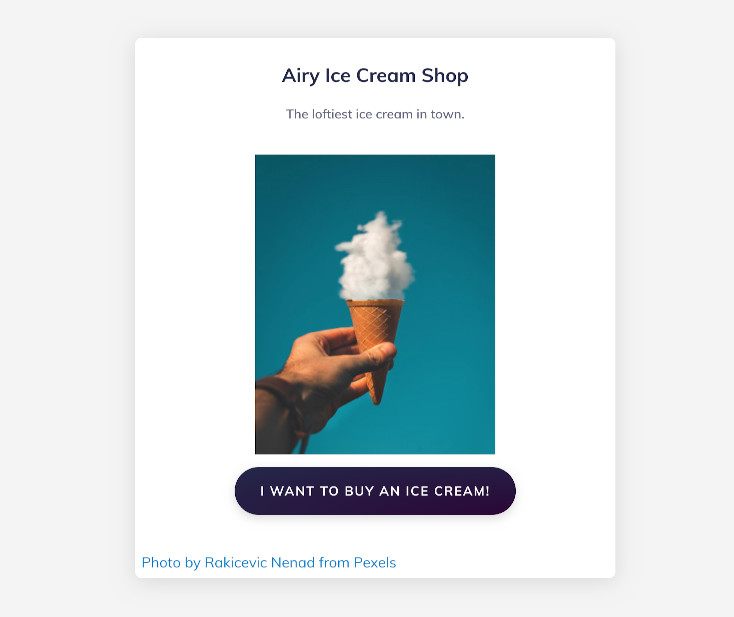 Screenshot of the ice cream web shop
