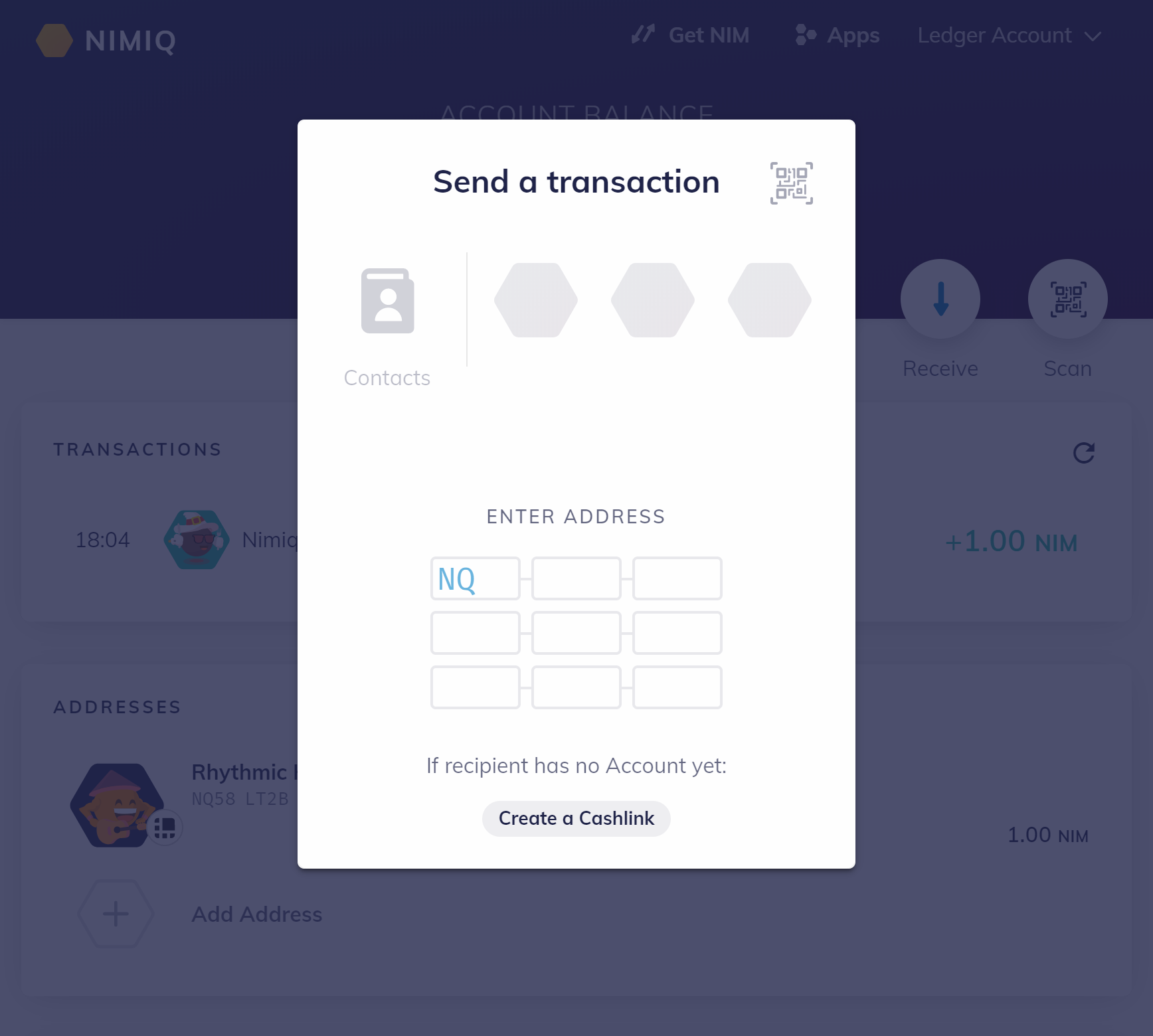 Screenshot of send transaction